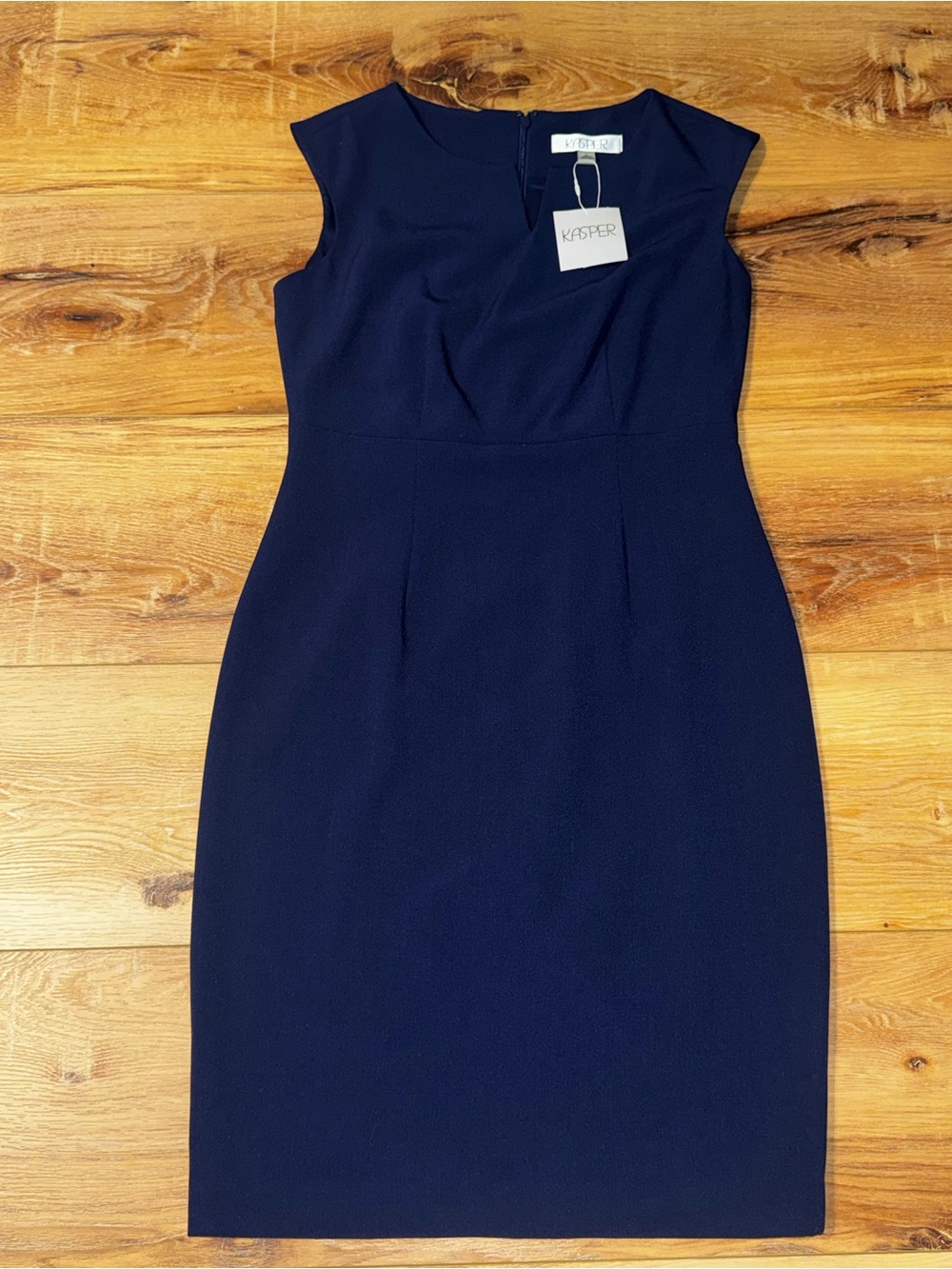 Kasper Navy Cap-Sleeve Midi Sheath Dress